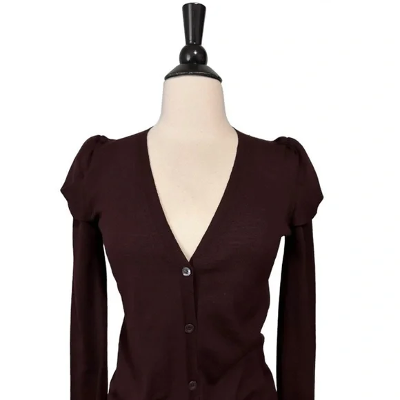 Prada Maroon Tulip Sleeves Cardigan Sweater Size 42 US4/6 - Picture 5 of 7